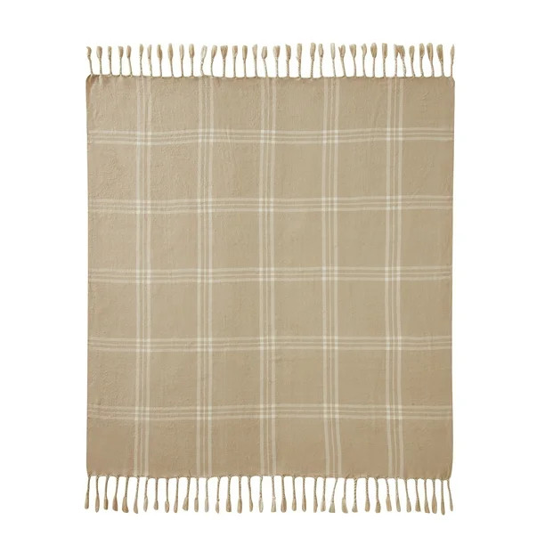 My Texas House Tatum Plaid Cotton/Acrylic Throw, 50" x 60", Ivory/Tan | Walmart (US)