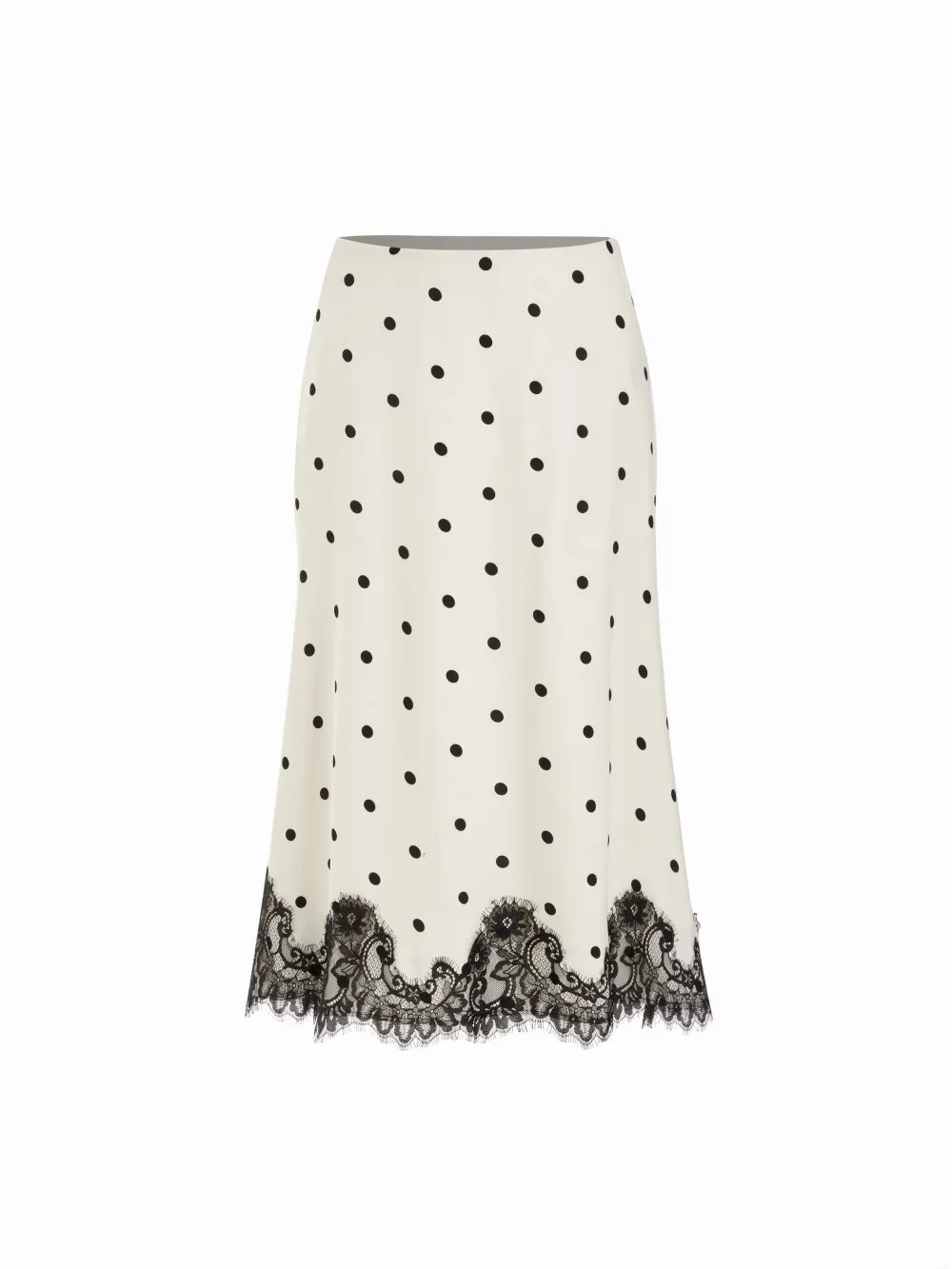 Satin Satin Mid Rise Polka Dot Lace Trim A-line Midi Skirt  For Daily Casual Date | Cider