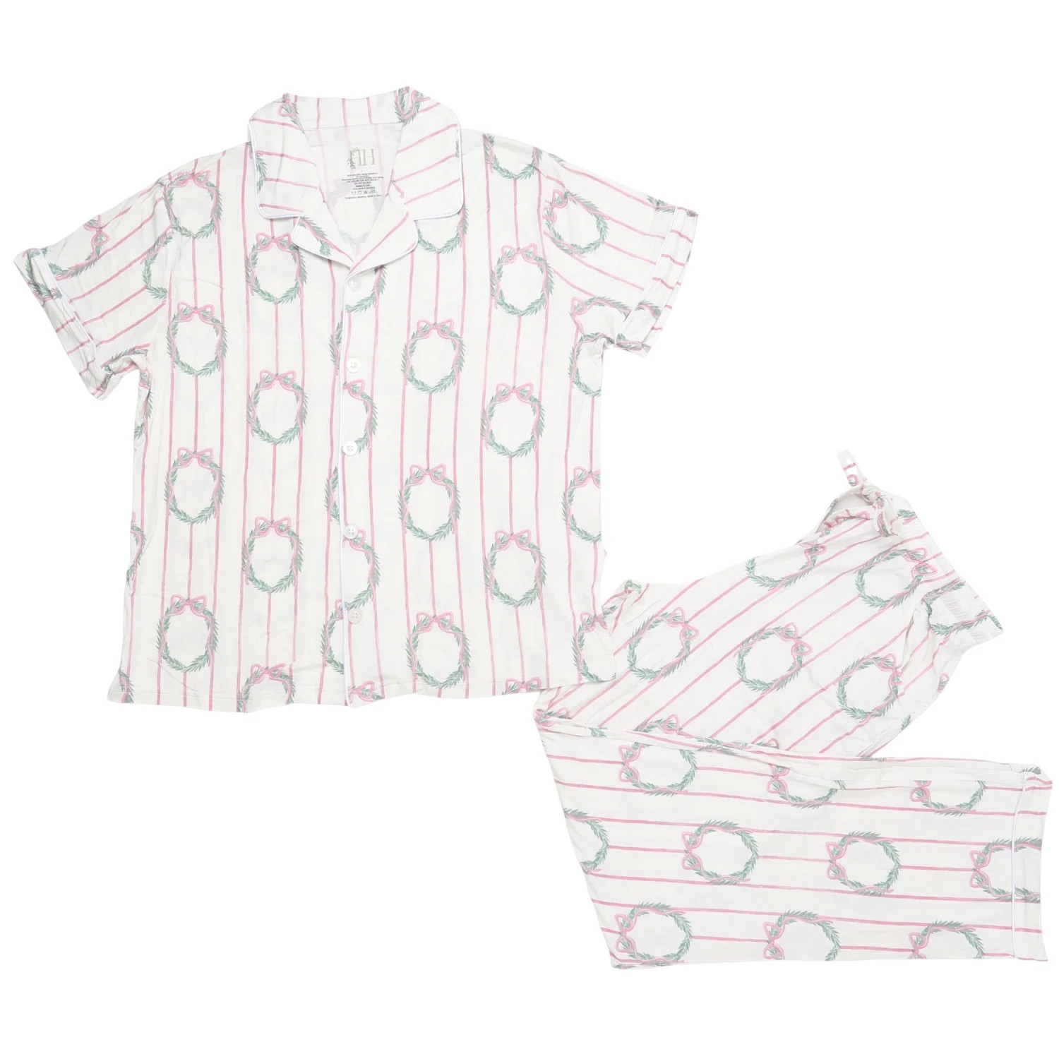 Womens Sugarplum Wreath Button Down Loungewear Set | Hamner Hill