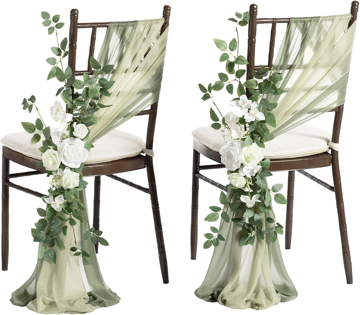 Ling's Moment 8 Wedding Chair Decorations Aisle Pew Church Artificial Flowers Greenery Swag White... | Amazon (US)