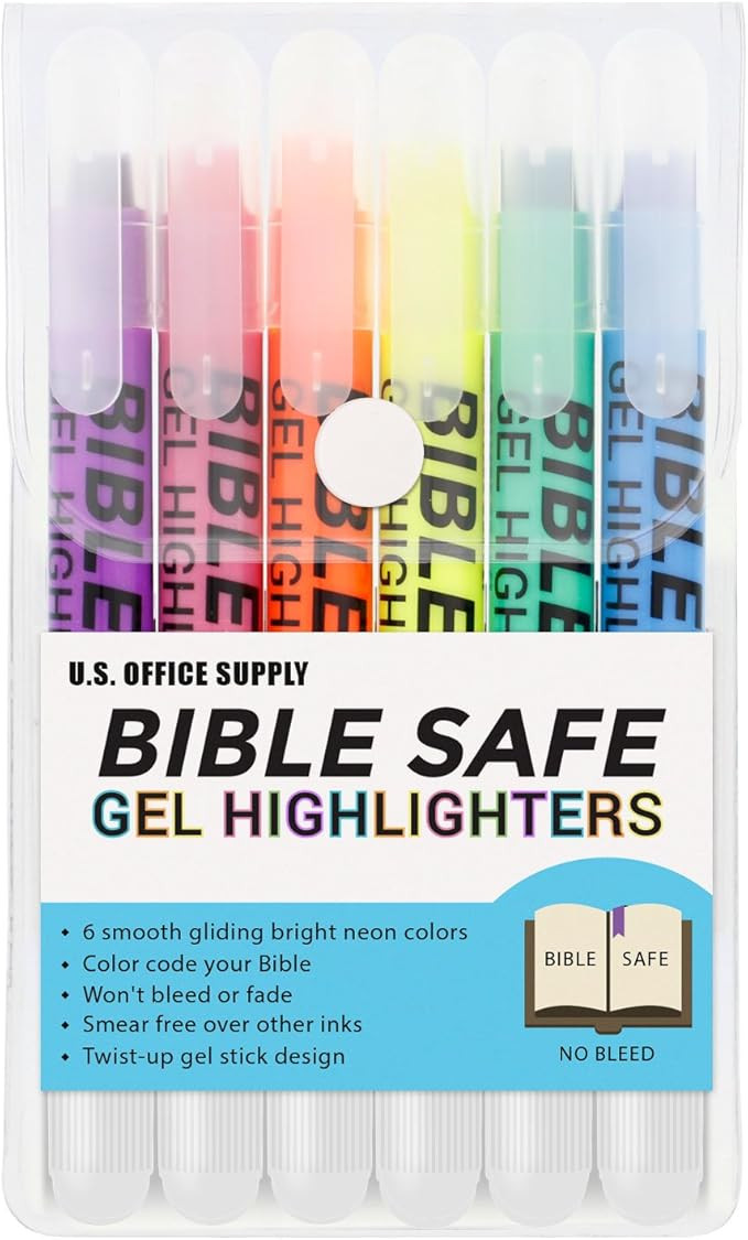U.S. Office Supply Bible Safe Highlighter Set of 6 Bright Flouresent Colors, Dry Bible Highlighte... | Amazon (US)