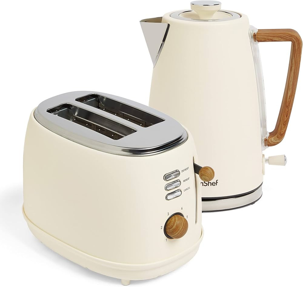 VonShef Kettle and Toaster Set – Scandi 1.7L Rapid Boil Kettle 3000W & 2 Slice Wide Slot Toaste... | Amazon (UK)