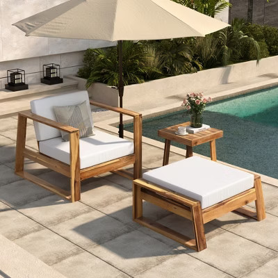KTMBDW 3-Piece Patio Furniture Set, Chair with Adjustable Backrest and Removable Cushions, Ottoman & Table, Outdoor Garden Furniture Sets, Beige | Target