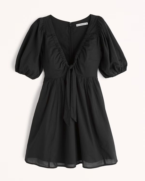 Cinch-Front Cotton Texture Mini Dress | Abercrombie & Fitch (US)