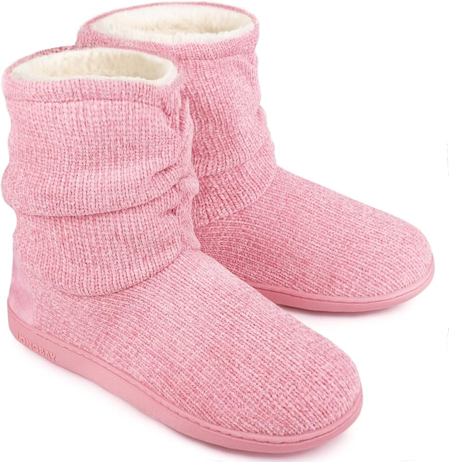 LongBay Women's Cozy Winter Slipper Boots Warm Chenille Knit Bootie Memory Foam Non-Slip Indoor O... | Amazon (US)