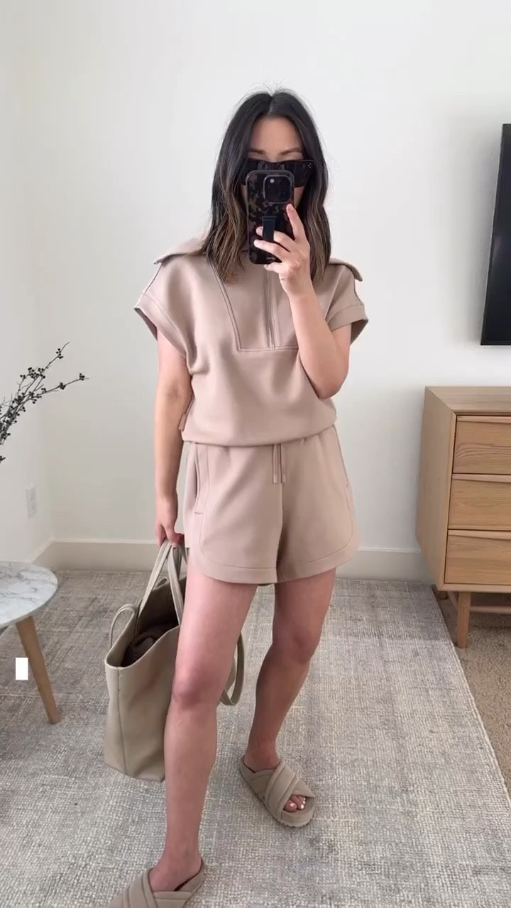 Varley set from doublesoft collection. So so comfy and love this neutral color. 

Varley top xxs. For this top I would stay tts. 
Varley shorts xxs
Varley sandals 6
Cuyana everyday tote 
Celine sunglasses 

Sandals, athleisure, petite style. 


#LTKshoecrush #LTKfit #LTKitbag