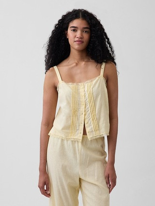 Linen-Blend Pintuck Crop PJ Tank Top | Gap (CA)