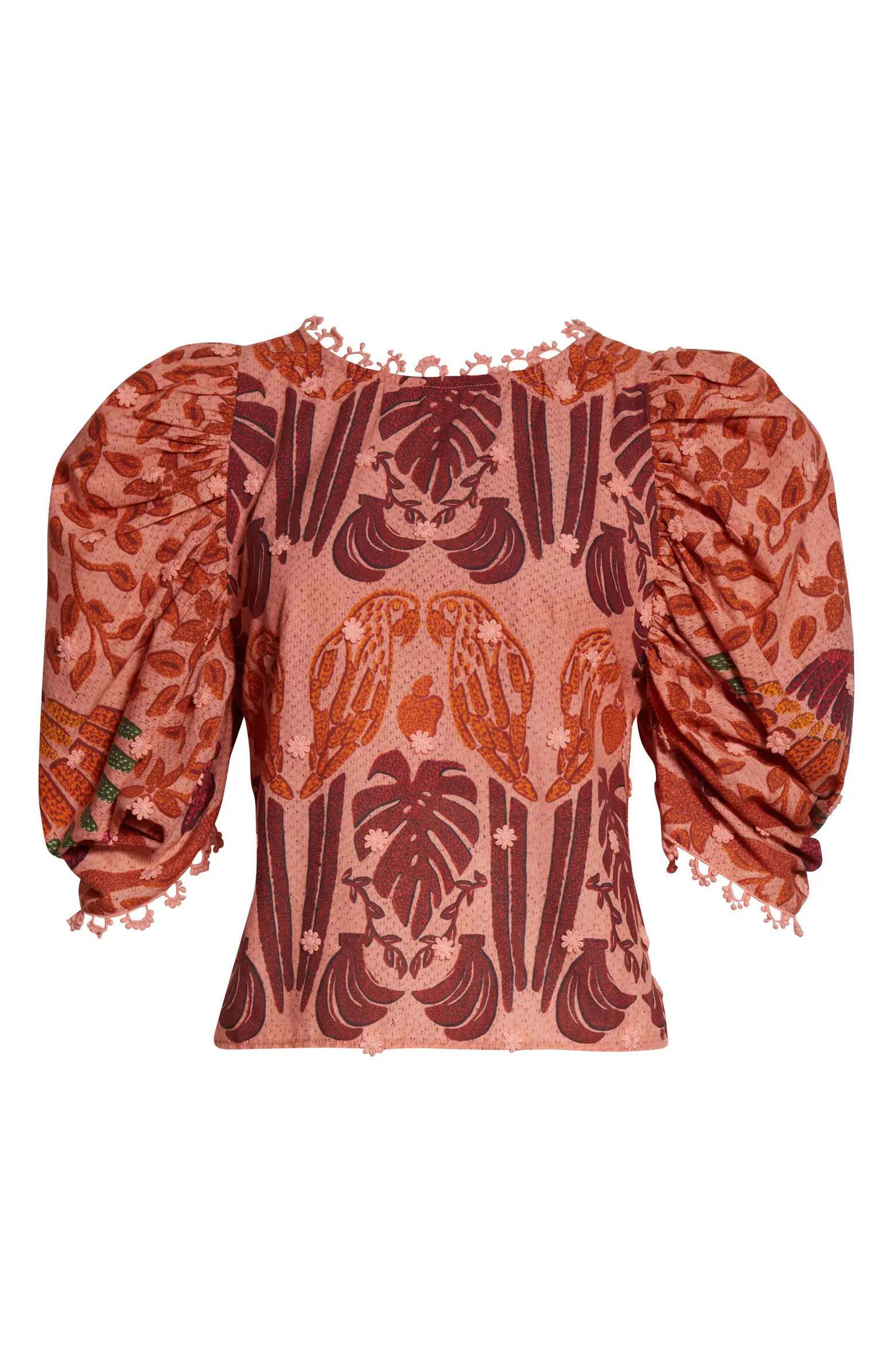FARM Rio Ainika Macaws Puff Sleeve Cotton Blouse | Nordstrom | Nordstrom