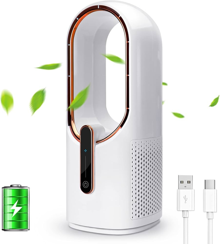 CONBOLA Desk Fan, 11.8 Inch Quiet Bladeless Fan USB Desktop Rechargeable Fan, Small Portable Tabl... | Amazon (US)