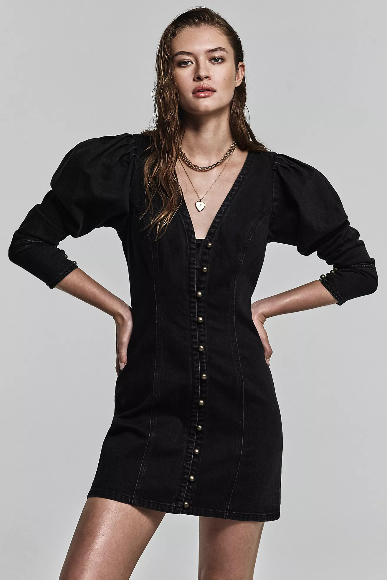 Pilcro Puff-Sleeve Denim Mini Dress | Anthropologie (US)