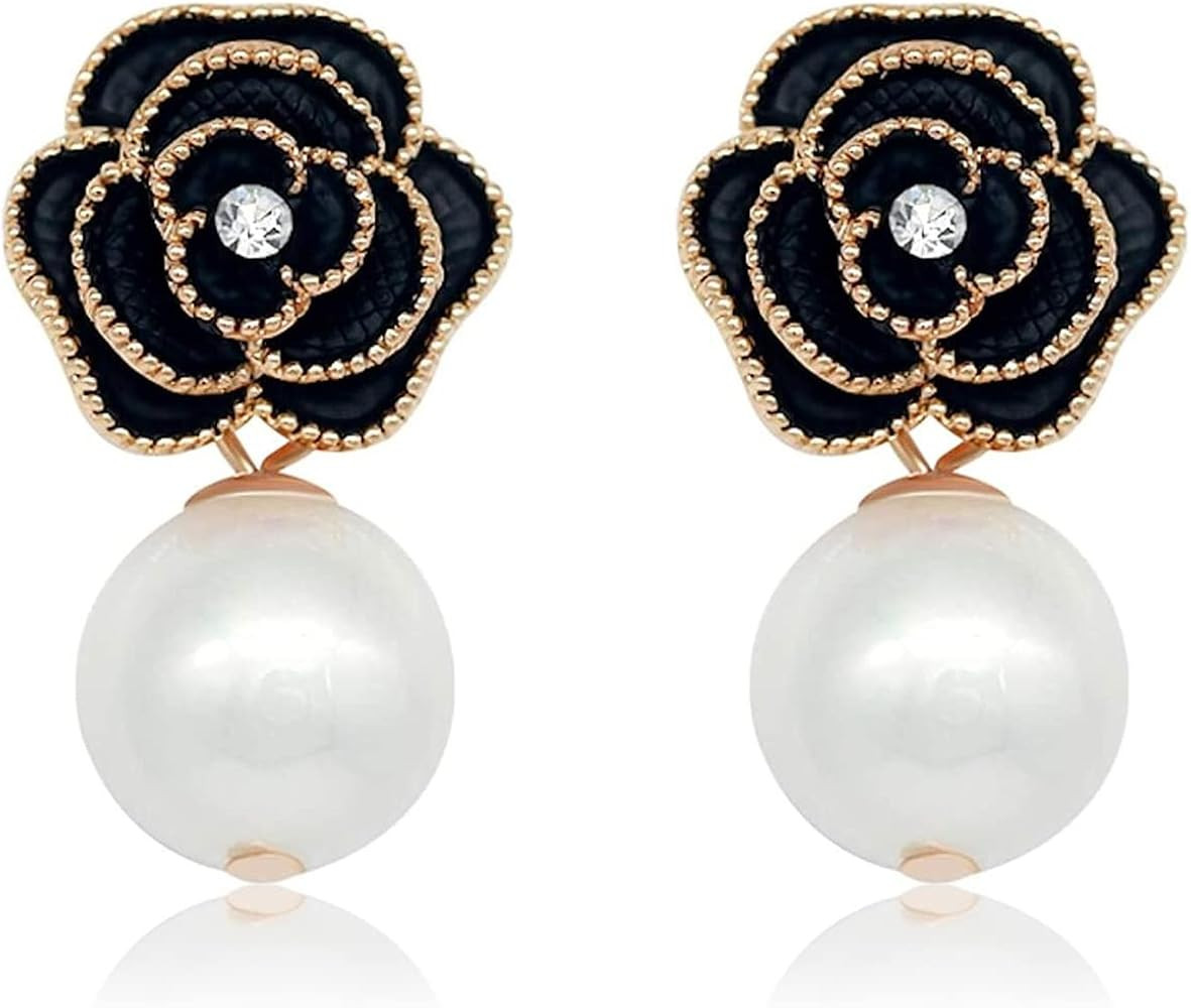 Fashion Design Faux Pearl Charm Flower Dangle Drop Earrings Studs For Women | Amazon (US)