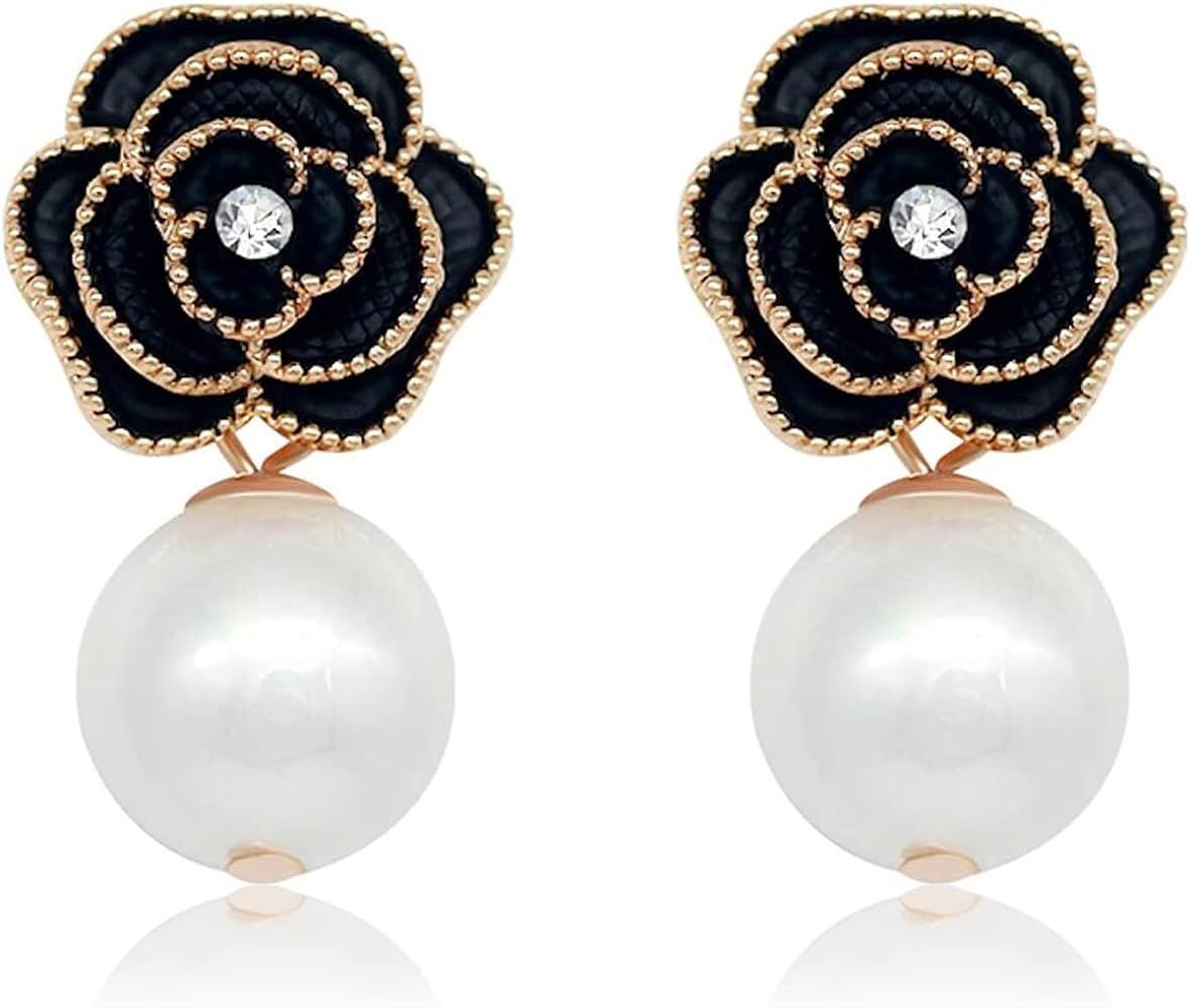 Fashion Design Faux Pearl Charm Flower Dangle Drop Earrings Studs For Women | Amazon (US)