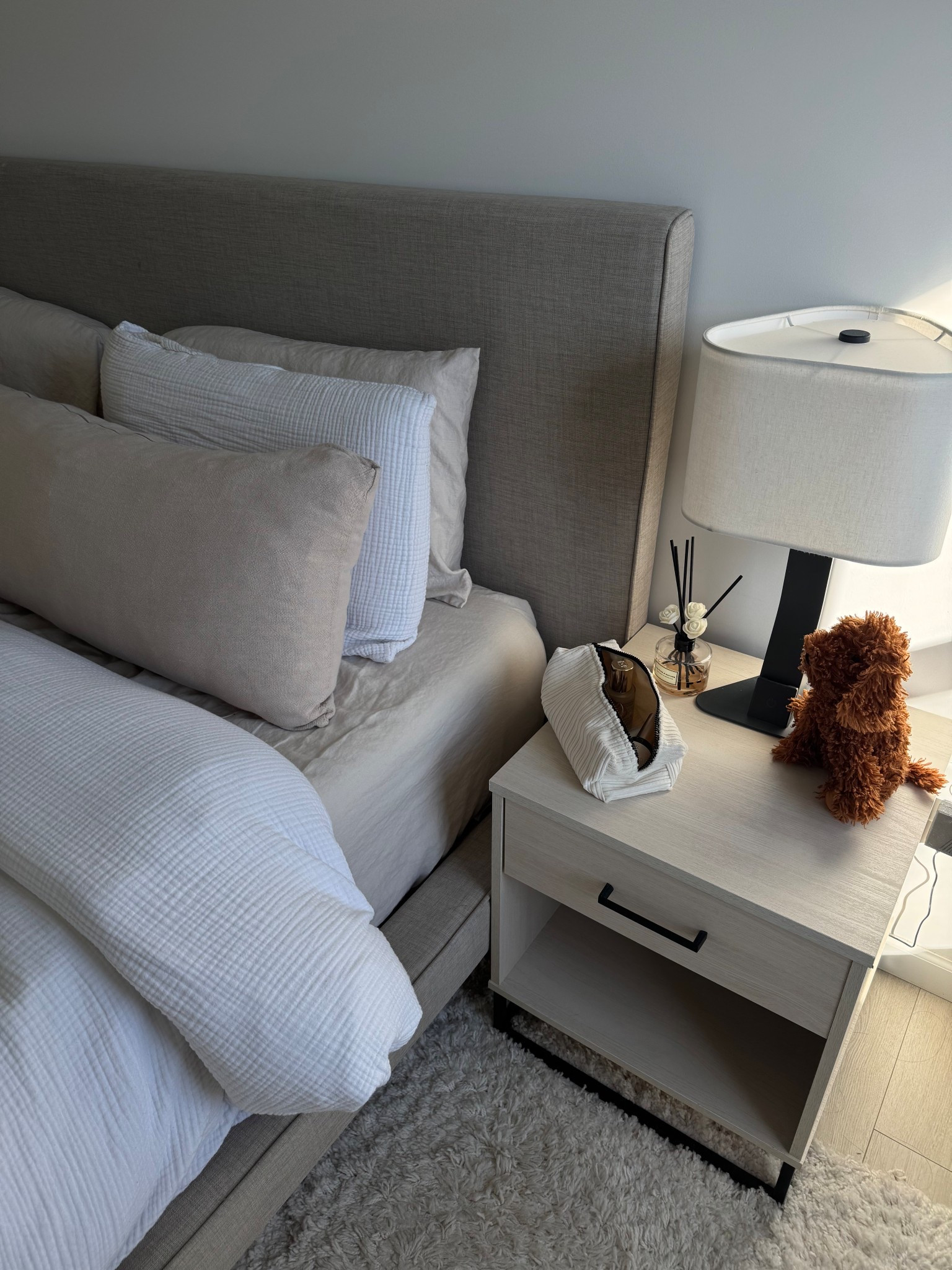 My bedding sheets 🛌🧺 
- Lamps are LUX LED - Brooklyn Desk Light
- Night stands are old Wayfair - Novogratz Kelly 1 Drawer