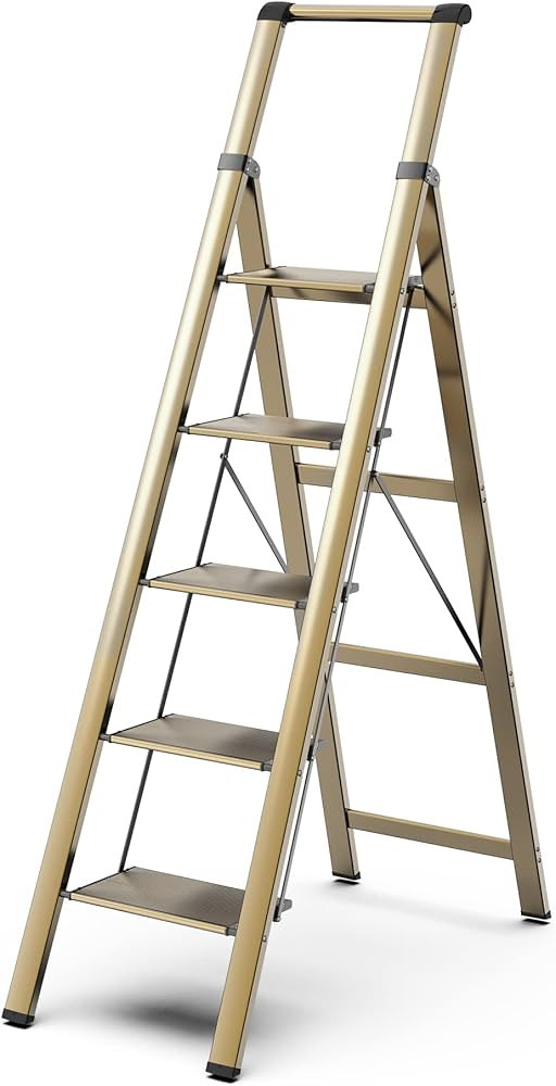 5 Step Ladder, Lightweight Aluminum Folding Step Stool with Convenient Handgrip, Stepladders with... | Amazon (US)
