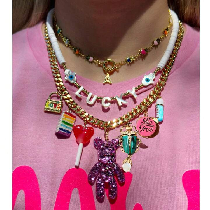 SUMMER Jewery Women Girls Emelia Talisman Symbol Charm Green Enamel Scarab Beetle Rainbow Lock Ev... | SHEIN