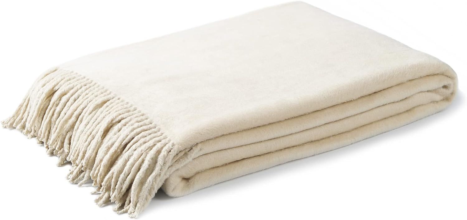 CUDDLE DREAMS Exclusive Mulberry Silk Throw Blanket with Fringe, Naturally Soft, Breathable (Ivor... | Amazon (US)