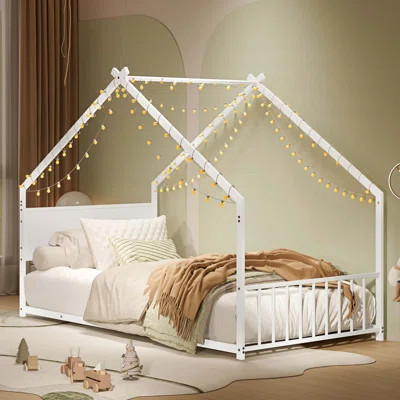 Metal House Bed With Roof And Colorful Lights | Wayfair North America