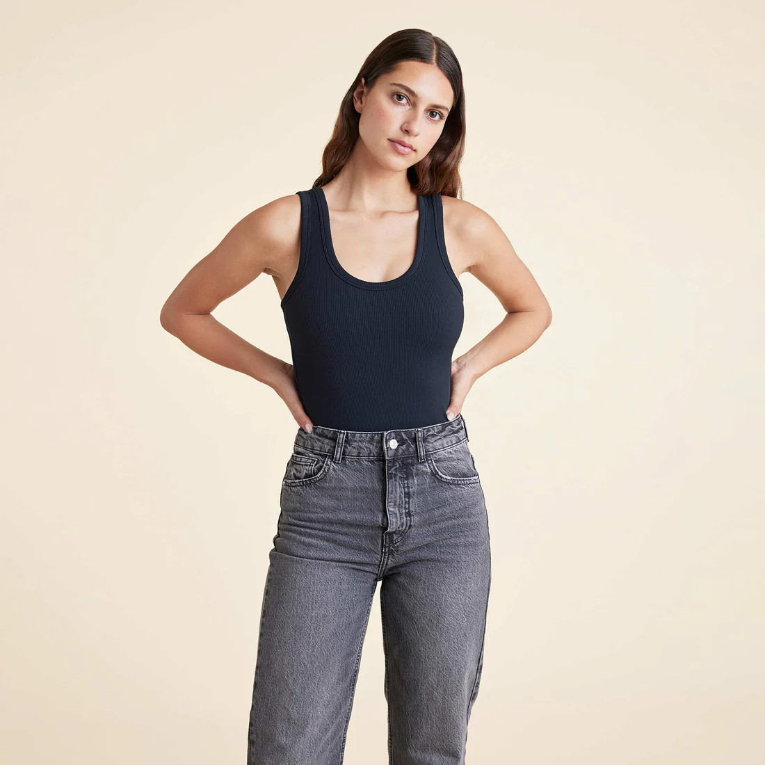 Ribbed Scoop Tank Bodysuit | Nuuds US