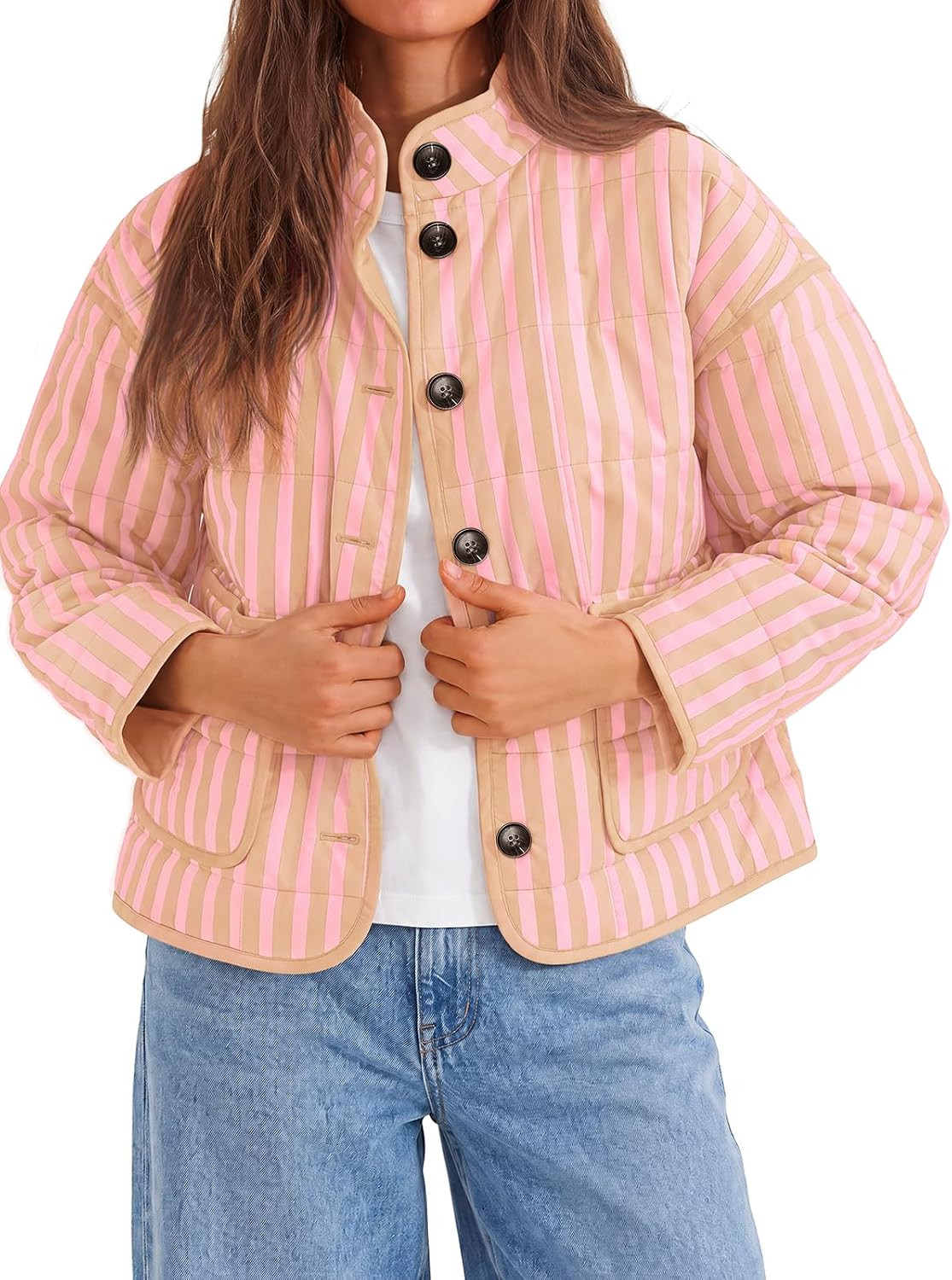 Tankaneo Womens Striped Quilted Jackets Lightweight Button Down Coats | Amazon (US)