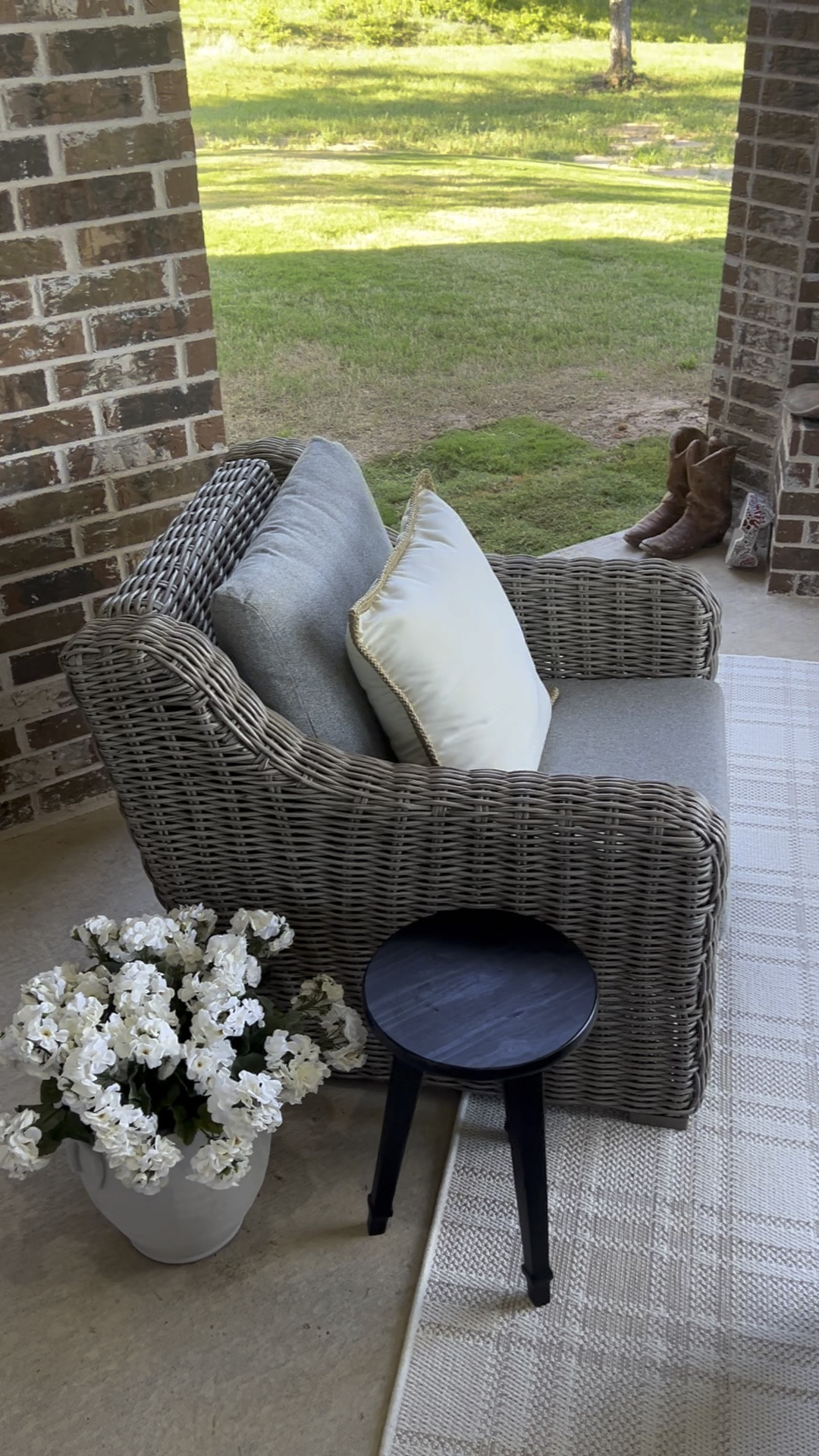 Outdoor patio set 

Better Homes and Gardens conversation set 
Outdoor throw pillows 
Faux outdoor flowers 
Outdoor reversible rug 

Follow @houseofwest_ on Instagram for more inspiration #LTKhome #LTKstyletip

#LTKSeasonal