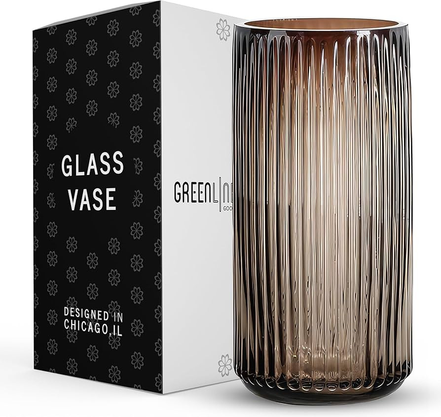 Greenline Goods Ribbed Flower Vase with Rounded Bottom - Coffee Hand-Blown Glass Vases for Flower... | Amazon (US)