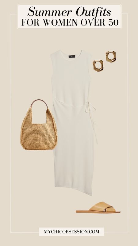 This wrap dress is the perfect ingredient for a chic summer look. Parrot with a woven tote bag, statement gold hoops, and leather sandals for the perfect date night outfit.

#LTKover40 #LTKSeasonal #LTKstyletip