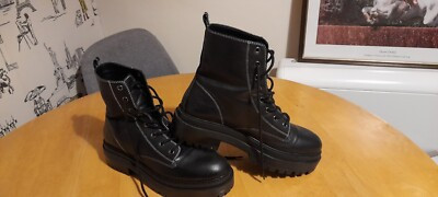 Top Shop Black Leather  Lace-up Chunky Platform Doc Boots Size  8 Women Goth | eBay UK