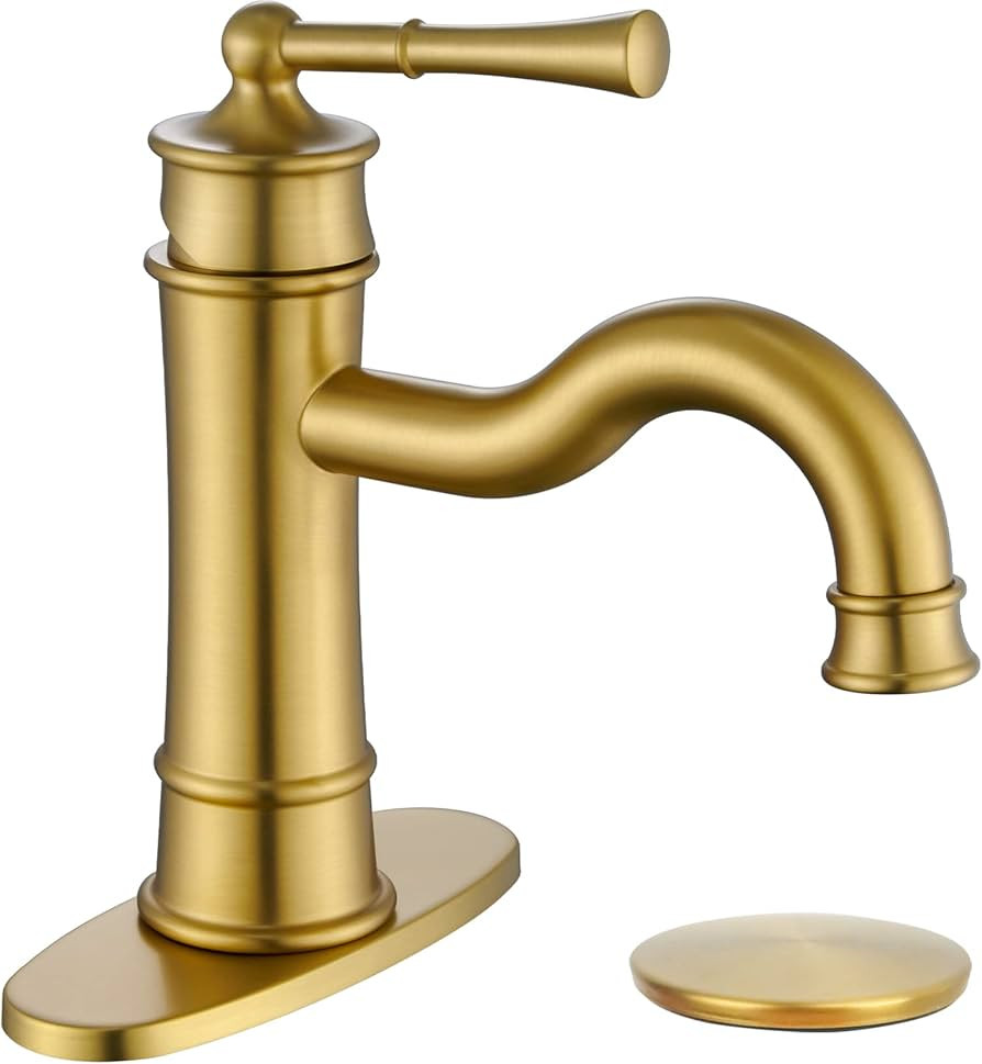 Roman Bathroom Sink Faucet Brushed Gold Single Hole Deck-Mount Pop-up Drain Assembly with Overflo... | Amazon (US)