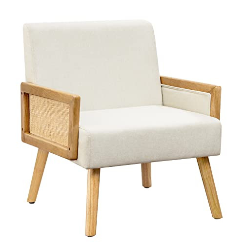 MELLCOM Mid Century Modern Accent Chair, Upholstered Chairs with Bamboo Knitting and Solid Wood L... | Amazon (US)