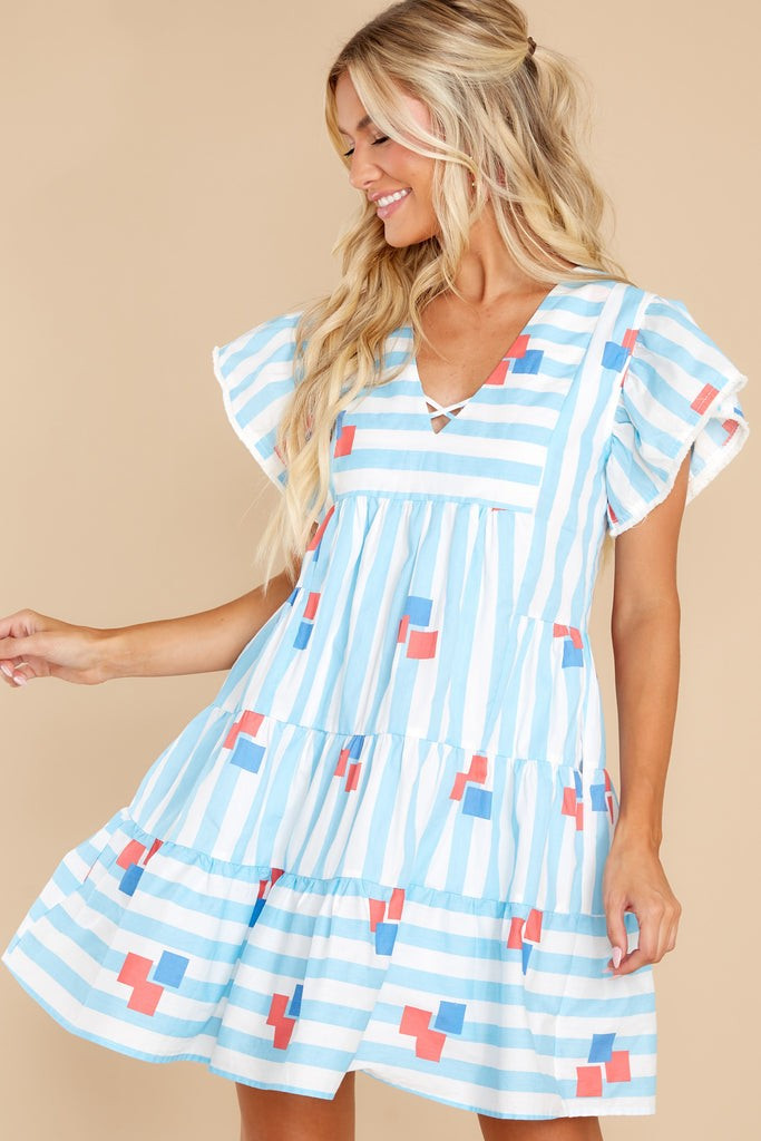Riddle Me This Light Blue Multi Striped Dress | Red Dress 