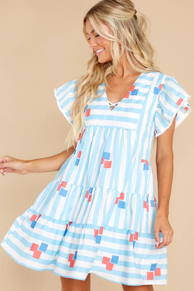 Riddle Me This Light Blue Multi Striped Dress | Red Dress 