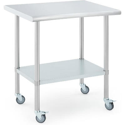 24*30" Stainless Steel Prep Table with Locking Casters - Heavy-duty commercial kitchen worktable with adjustable undershelf. | Target