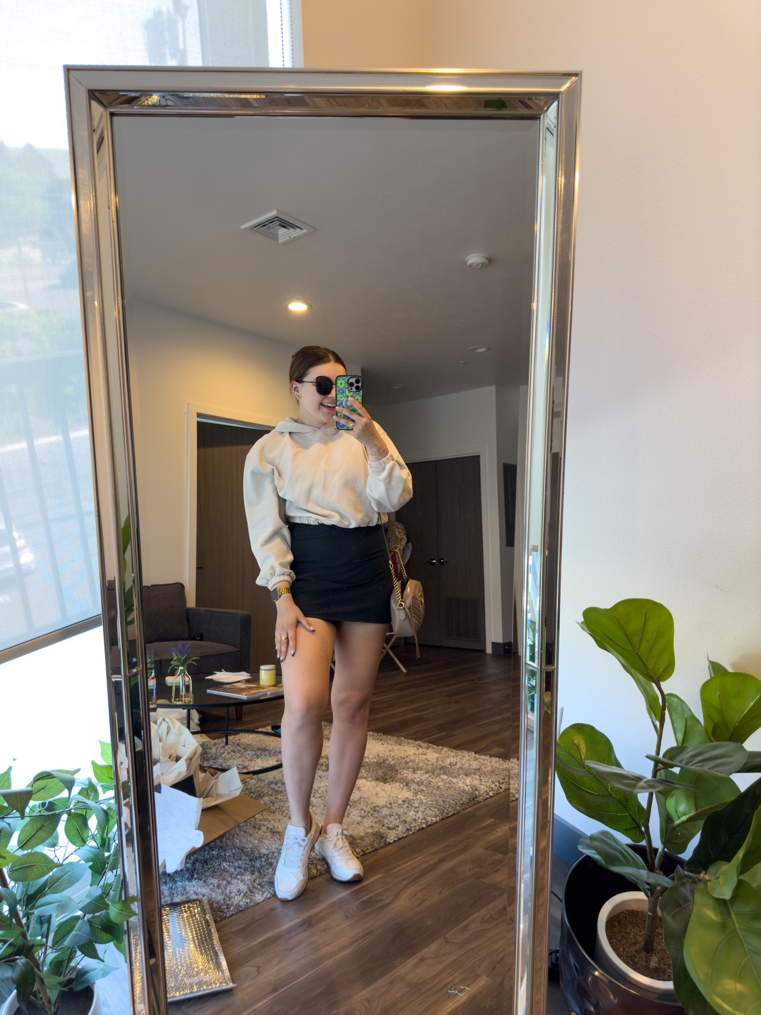 Casual and sporty coffee date outfit! Featuring my favorite active dress and oversized sunglasses. 

I’m wearing a M sweatshirt and dress with size 9 sneakers  

#LTKFind #LTKshoecrush #LTKunder100