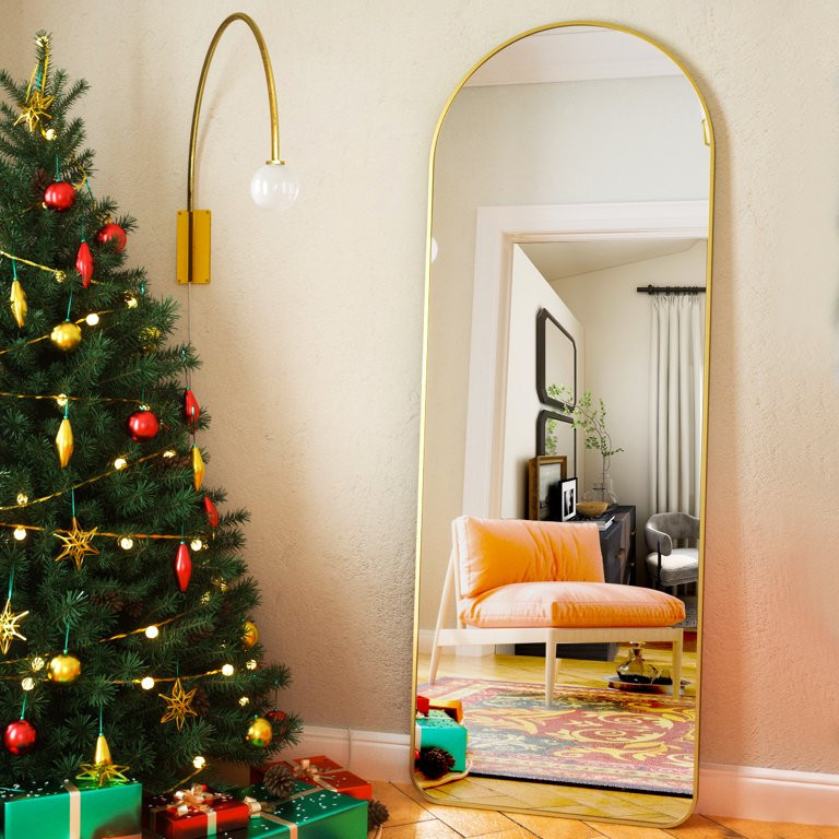 BEAUTYPEAK 64"x21" Full Length Mirror Arched Floor Mirror Full Body Mirror Standing, Gold | Walmart (US)