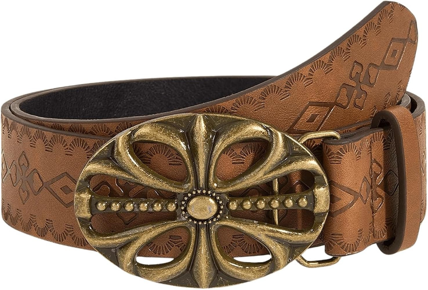 BEAUDRM Women's Retro Vintage Metal Buckle Belt Faux Leather Western Cowgirl Waist Belts | Amazon (US)