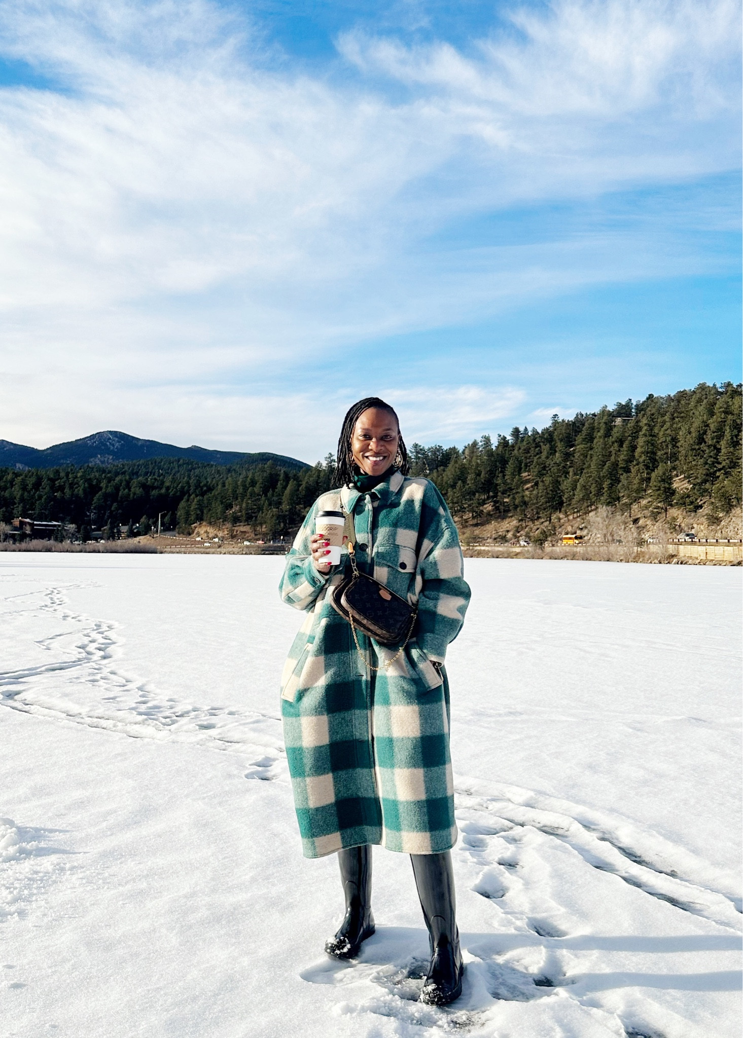 Hi friends! What I wore for Day 1 in CO. Im wearing the Isabel Marant coat in a green buffalo check which was last season so I linked new season colorways. Also i have on the tissue turtleneck in Hunter green. 