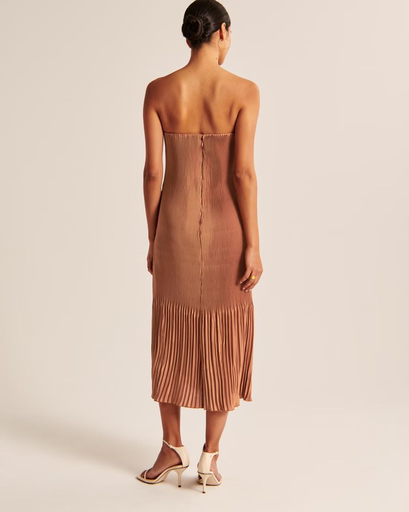 Strapless Pleat Release Midi Dress | Abercrombie & Fitch (US)