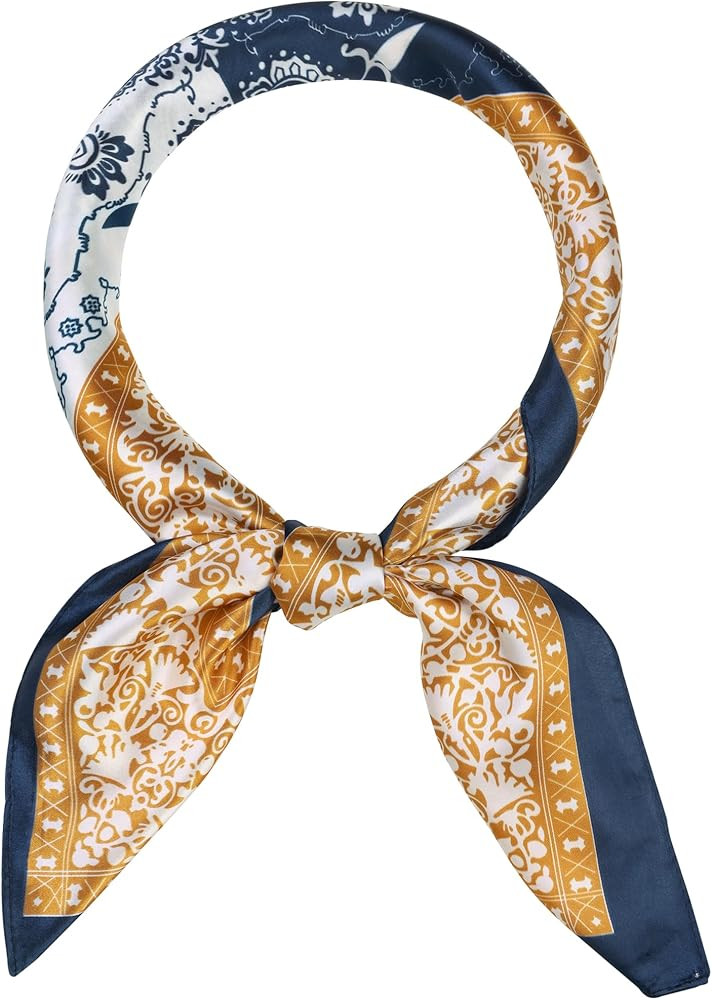 Elerevyo Women Satin Square Scarf, 35" Large Paisley Contrast Color Silk Like Hair Scarf Head Sle... | Amazon (US)