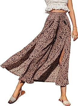 BerryGo Women's Boho High Waist Split Stripe Wide Leg Pant | Amazon (US)