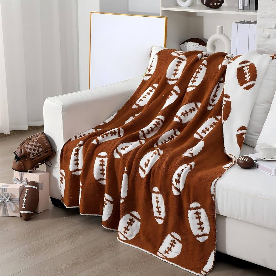 50 x 60 Inch Football Knit Throw Blanket, Reversible Brown White | Amazon (US)
