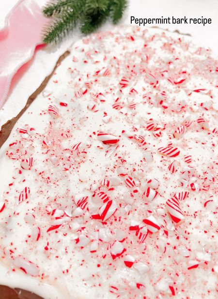 Peppermint bark recipe 
Recipe from https://tasty.co/recipe/peppermint-bark

* 		25 mini candy canes
* 		4 cups chocolate chips (700 g)
* 		½ teaspoon peppermint extract
* 		3 cups white chocolate chip (525 g)


Preparation
* Place the mini candy canes in a zip top bag and use a rolling pin to crush them into small chunks. Transfer to a medium bowl.
* In a separate medium bowl, stir the peppermint extract into the melted chocolate chips. Pour onto a parchment paper-lined baking sheet and spread evenly with a spatula. Freeze for 5 minutes.
* Take the pan out of the freezer and pour the melted white chocolate over the chocolate, spreading evenly with a spatula.
* Sprinkle the crushed mini candy canes over the white chocolate.
* Freeze for at least 1 hour.
* Remove the bark from the freezer and break into pieces.
* Enjoy!


#LTKSeasonal #LTKHoliday #LTKhome