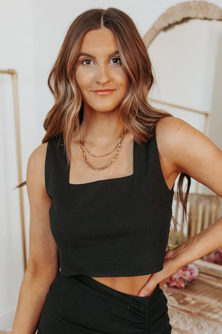 Square Neck Black Cropped Tank | Magnolia Boutique