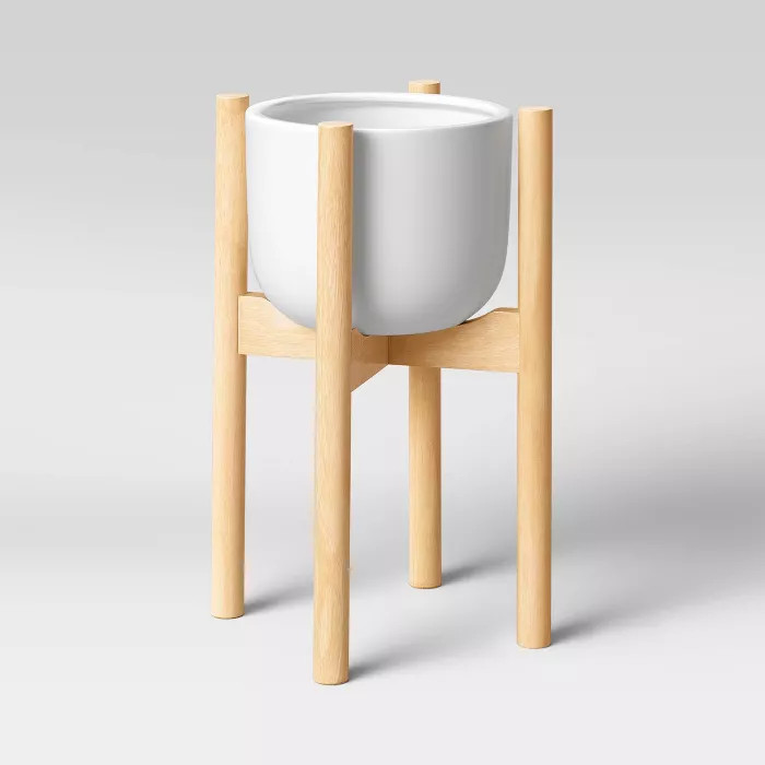 Ceramic Planter with Wood Stand White - Project 62™ | Target