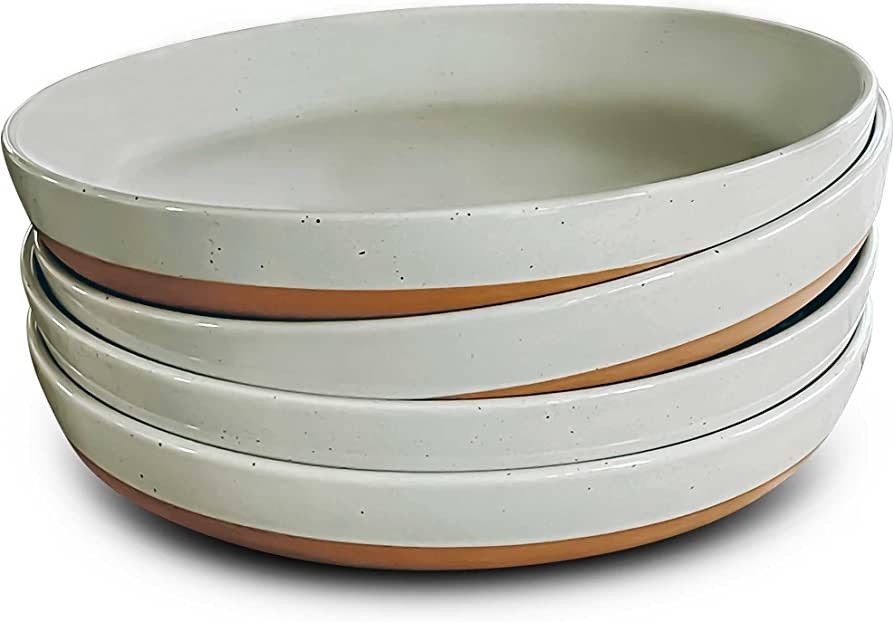 Mora Ceramic Flat Pasta Bowl Set of 4-35oz, Microwave Safe Plate with High Edge - Modern Porcelai... | Amazon (US)