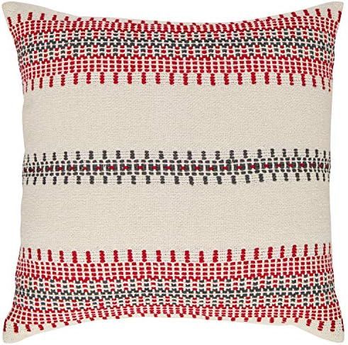 Amazon Brand – Stone & Beam Modern Woven Stripe Throw Pillow - 18 x 18 Inch, Red and Grey | Amazon (US)
