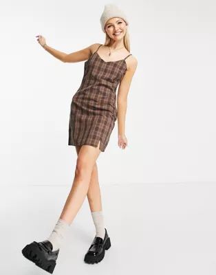 Heartbreak cami strap mini dress co-ord in brown check | ASOS (Global)