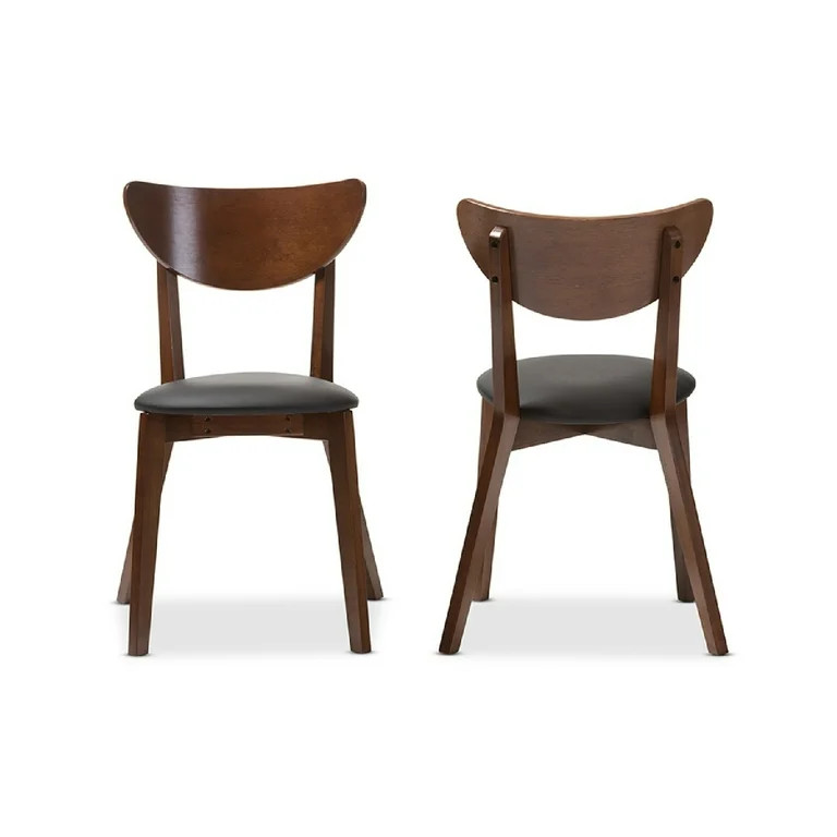 Baxton Studio Sumner Mid-Century Black Faux Leather and Walnut Brown Dining Chair | Walmart (US)