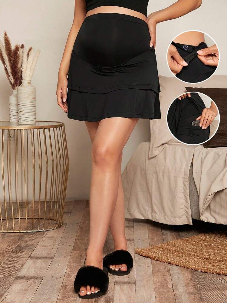 SHEIN Maternity Ruffle Hem Adjustable Waist Skort | SHEIN