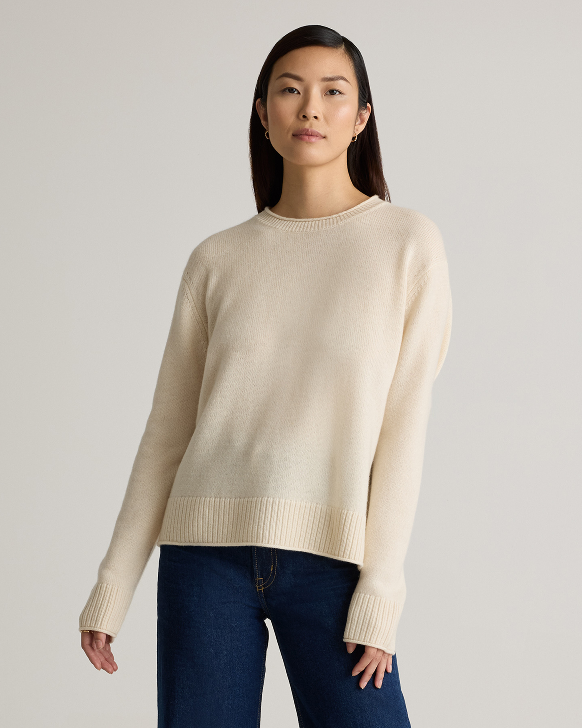 Quince | Women's Mongolian Cashmere Boxy Crewneck Sweater in Ivory, Size XL | Quince