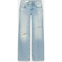 Zara - Trf Ripped Low-Rise Wide-Leg Jeans - Blue - 4 - Woman | Zara UK